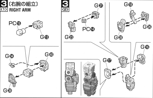 シャア専用ザクⅡの説明書「工程３－１,２」の画像