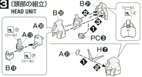 ガンダムマークⅡ（ＲＸ－１７８）の取説（取扱説明書）〔頭部の組み立て（工程３）〕の画像